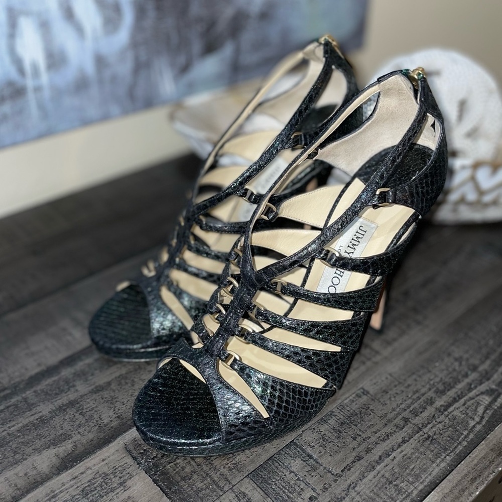 Jimmy Choo Beautiful Emerald Green Python Shoes S… - image 3